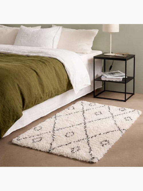 Tapis descente de lit poils longs noir et blanc 60x110cm - Kiabi