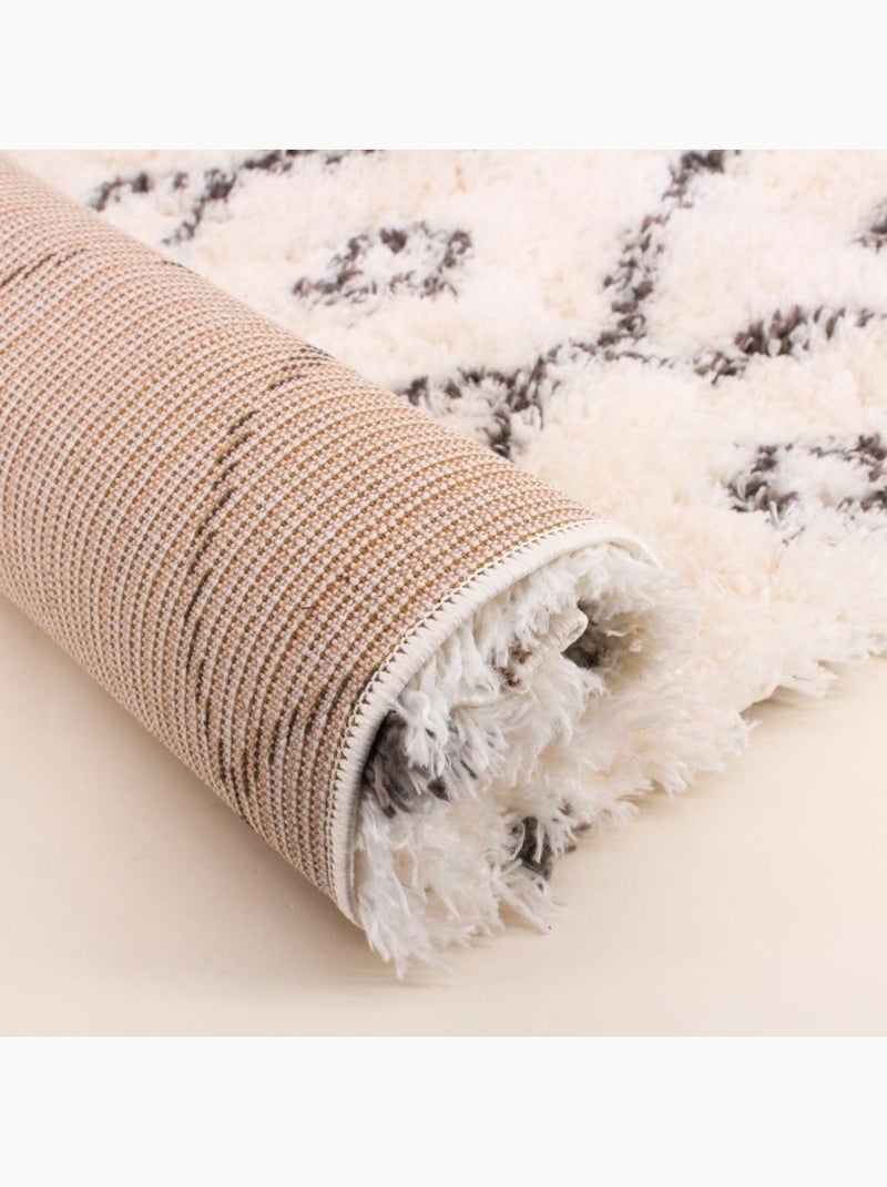 Tapis descente de lit poils longs noir et blanc 60x110cm Blanc - Kiabi