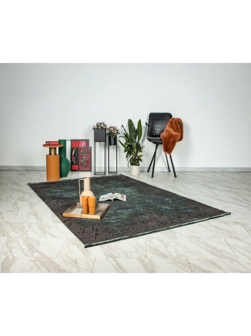 Tapis design avec franges rayé à courtes mèches Anir Vert - Kiabi