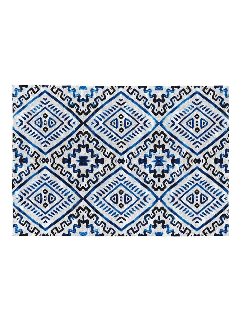 Tapis design en coton bleu plat Kinsasa Bleu - Kiabi