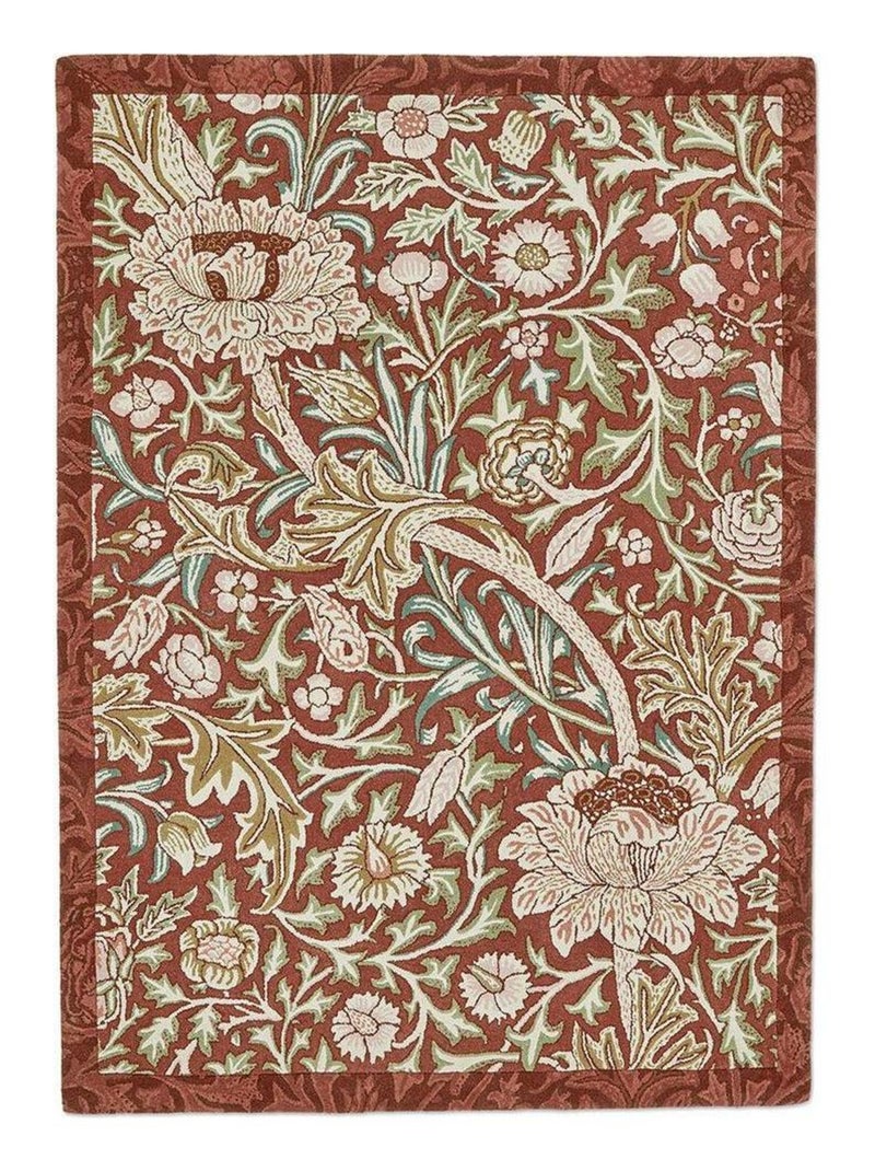 Tapis design floral laine et viscose tufté main Trent Rouge - Kiabi