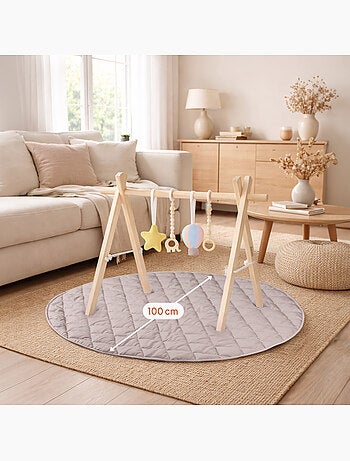 Tapis d'éveil avec arche en bois LIONELO Anis Set - Pliable - Tapis 2 cm