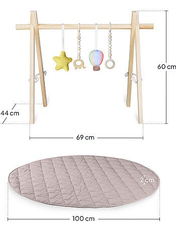 Tapis d'éveil avec arche en bois LIONELO Anis Set - Pliable - Tapis 2 cm