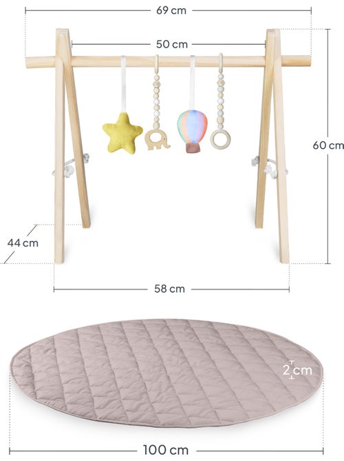 Tapis d'éveil avec arche en bois LIONELO Anis Set - Pliable - Tapis 2 cm - Kiabi