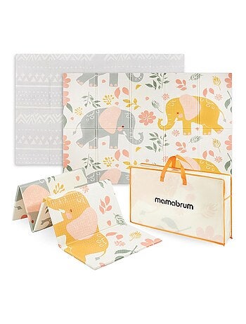 Tapis D'éveil Bébé 120x180, 2 Faces Éléphants & Exotiques, Mousse- Pliable