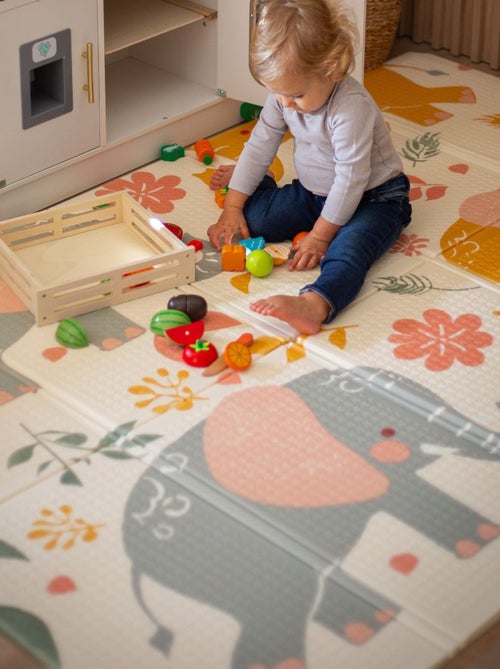 Tapis D'éveil Bébé 120x180, 2 Faces Éléphants & Exotiques, Mousse- Pliable - Kiabi