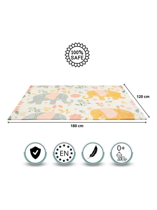 Tapis D'éveil Bébé 120x180, 2 Faces Éléphants & Exotiques, Mousse- Pliable - Kiabi