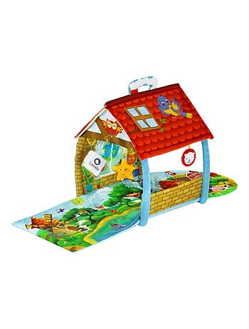 Tapis d'éveil bébé 2en1 LIONELO Agnes - Tapis plat avec bâtonnets et tapis avec maison - 137x138 cm