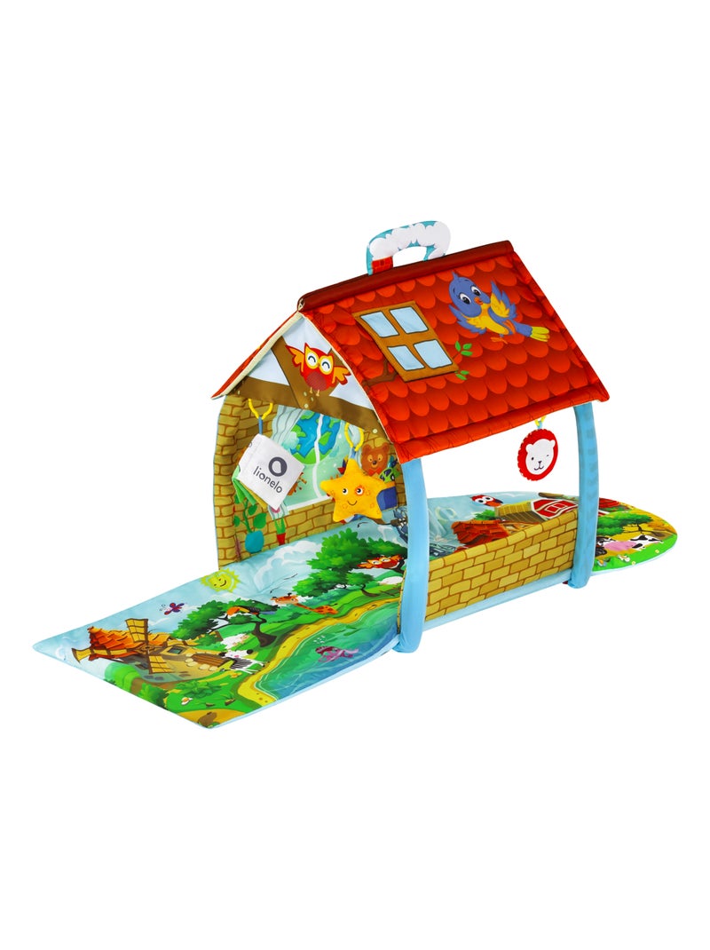 Tapis d'éveil bébé 2en1 LIONELO Agnes - Tapis plat avec bâtonnets et tapis avec maison - 137x138 cm Bleu Multicolore Bleu - Kiabi