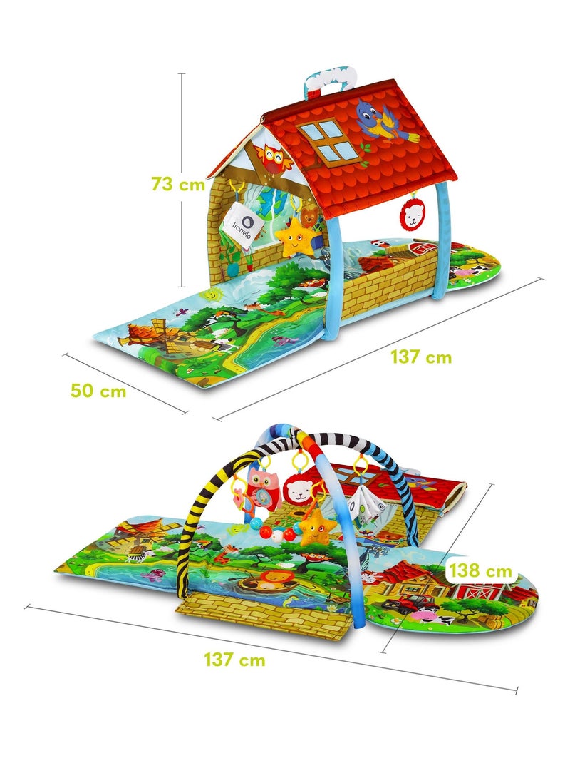 Tapis d'éveil bébé 2en1 LIONELO Agnes - Tapis plat avec bâtonnets et tapis avec maison - 137x138 cm Bleu Multicolore Bleu - Kiabi