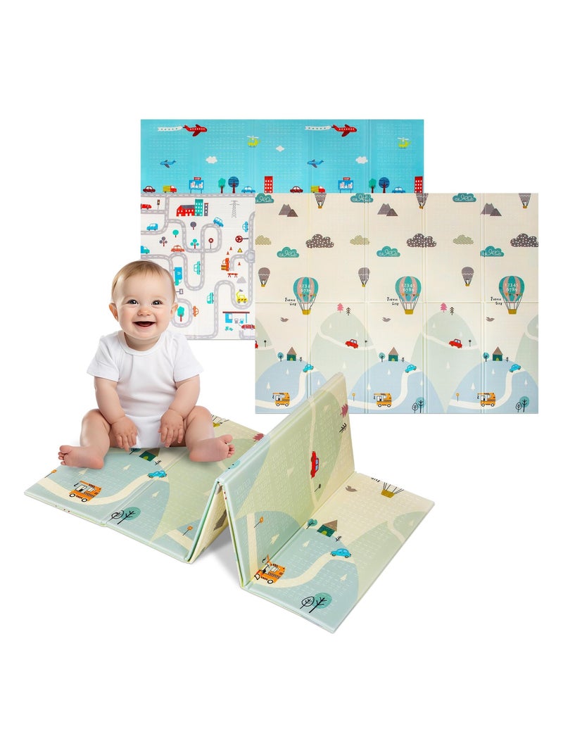Tapis d'éveil bébé LIONELO Salma - 200x180 cm - Pliable - Double Face - Imperméable - Antidérapant Blanc Multicolore Bleu - Kiabi
