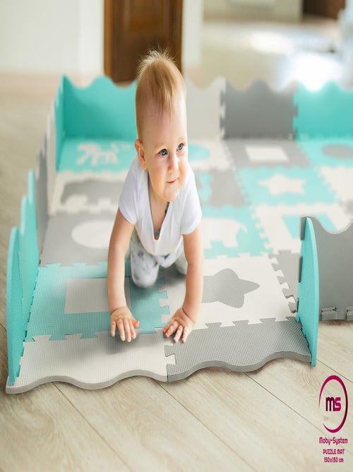 Tapis D'éveil Bébé Tapis de Puzzle, Mousse EVA 150*150 Tapis de Jeu avec Rebord - Kiabi