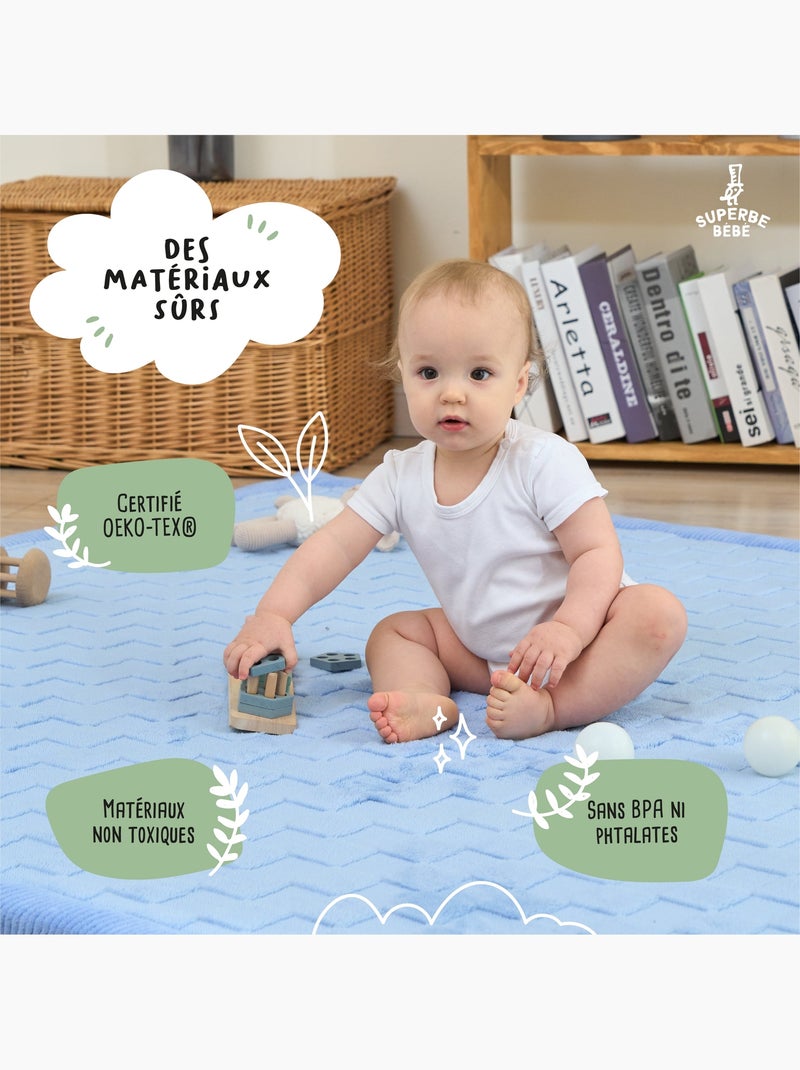 Tapis d'éveil et de jeu en mousse  - 200x150x2,5 - Coccon Plus | SUPERBE BEBE Bleu - Kiabi