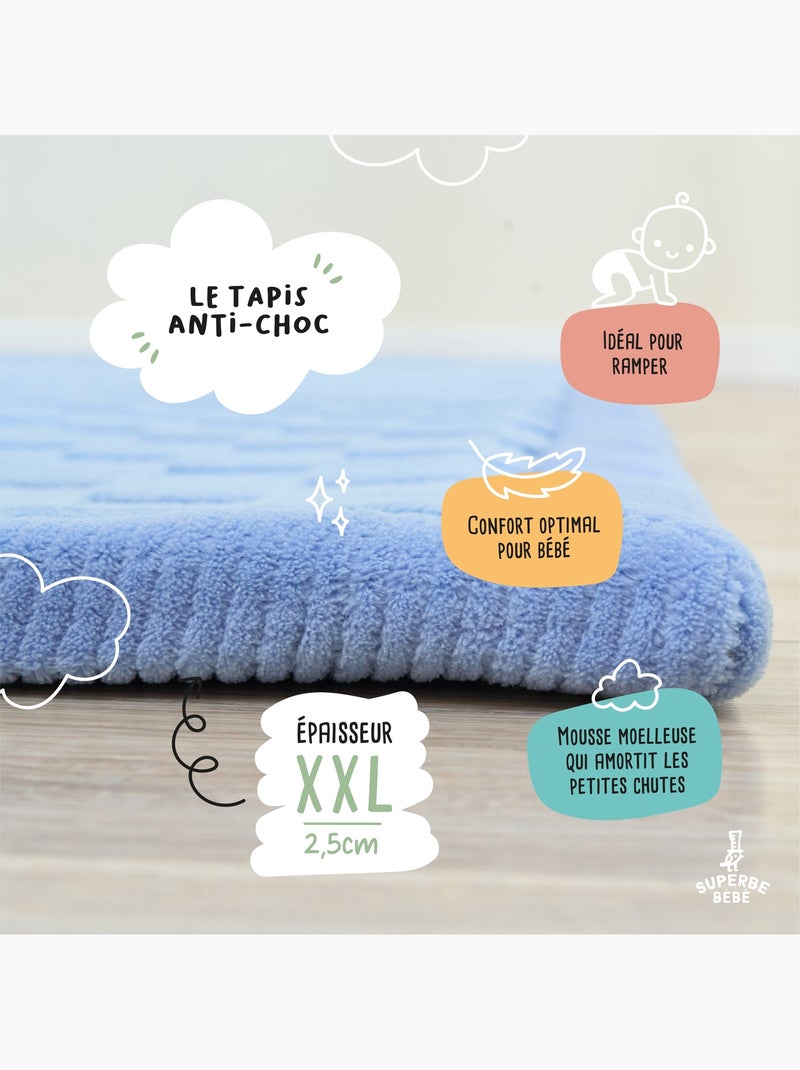 Tapis d'éveil et de jeu en mousse  - 200x150x2,5 - Coccon Plus | SUPERBE BEBE Bleu - Kiabi