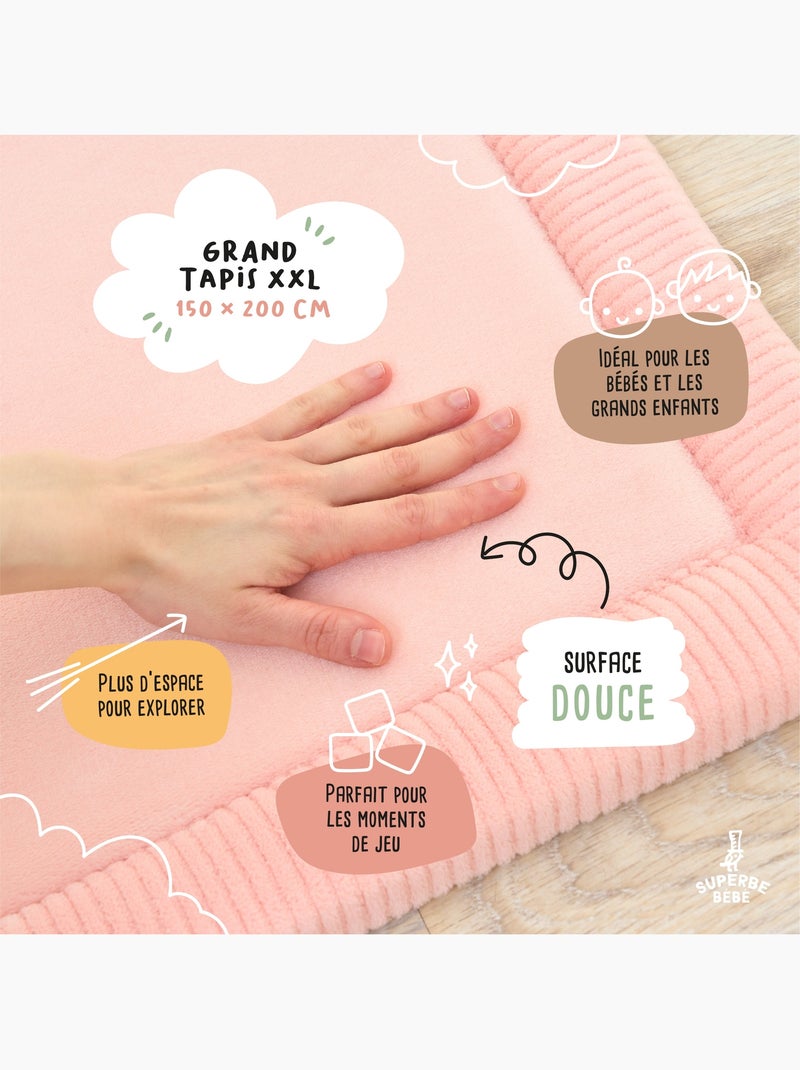 Tapis d'éveil et de jeu en mousse  - 200x150x2,5 - Coccon Plus | SUPERBE BEBE Rose - Kiabi