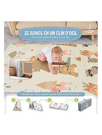 Tapis d'éveil pliable en mousse, réversible et imperméable - 200x180x1,5 - FOX | SUPERBE BEBE