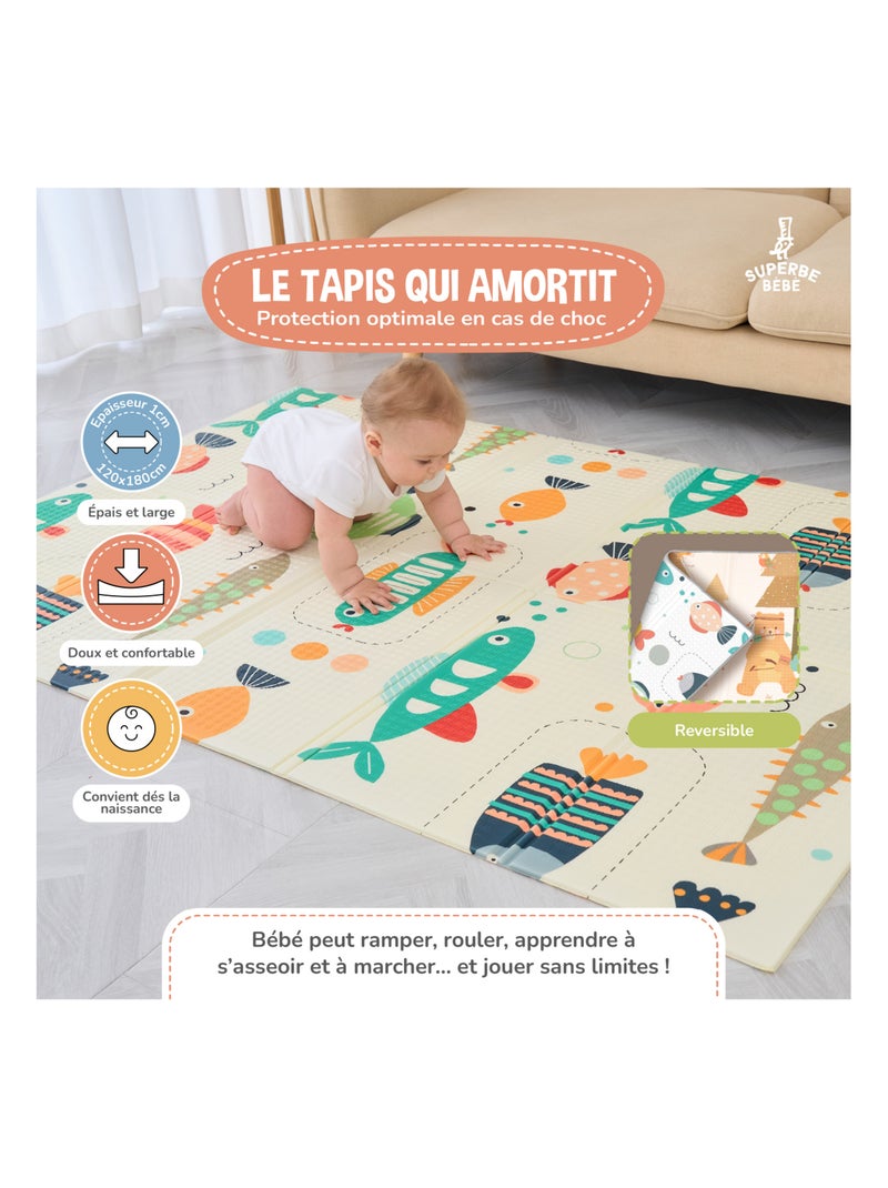 Tapis d'éveil pliable en mousse, réversible et imperméable - 180x120x1 - INDIANS| SUPERBE BEBE Beige - Kiabi