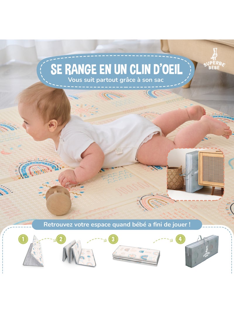 Tapis d'éveil pliable en mousse, réversible et imperméable - 180x120x1 - NORDIC | SUPERBE BEBE Gris - Kiabi