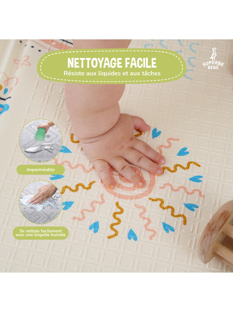 Tapis d'éveil pliable en mousse, réversible et imperméable - 180x120x1 - NORDIC | SUPERBE BEBE Gris - Kiabi
