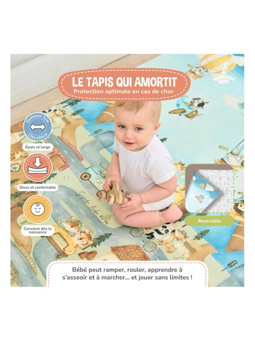 Tapis d'éveil pliable en mousse, réversible et imperméable - 180x120x1 - PTEROGLYPHE | SUPERBE BEBE - Kiabi