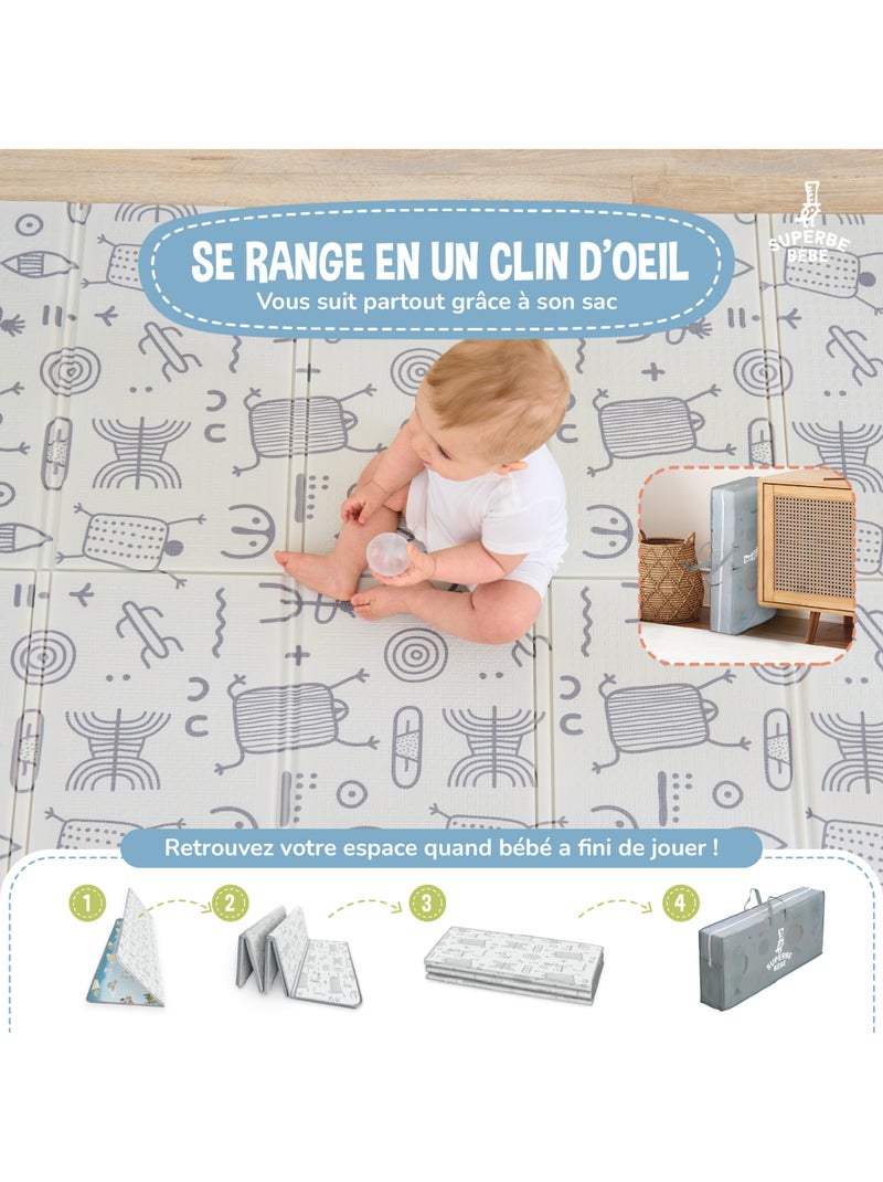 Tapis d'éveil pliable en mousse, réversible et imperméable - 180x120x1 - PTEROGLYPHE | SUPERBE BEBE Marron - Kiabi