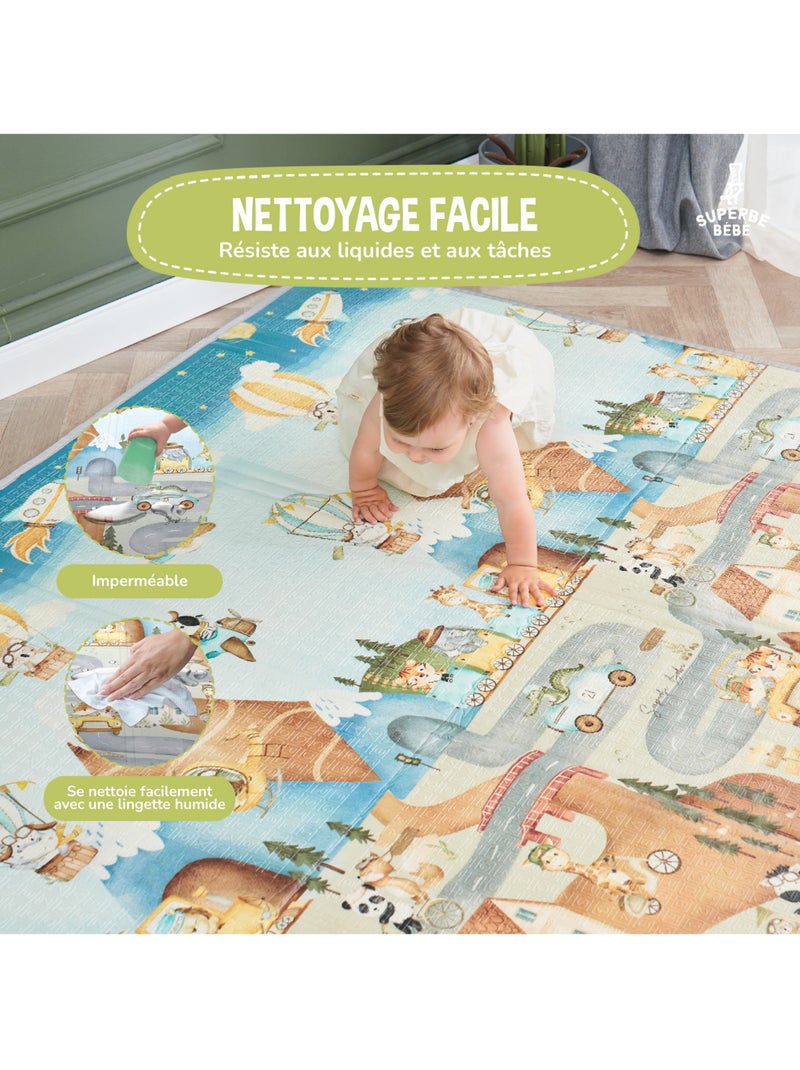 Tapis d'éveil pliable en mousse, réversible et imperméable - 180x120x1 - PTEROGLYPHE | SUPERBE BEBE Marron - Kiabi