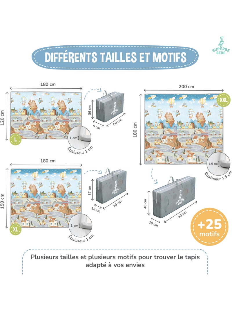 Tapis d'éveil pliable en mousse, réversible et imperméable - 180x120x1 - PTEROGLYPHE | SUPERBE BEBE Marron - Kiabi