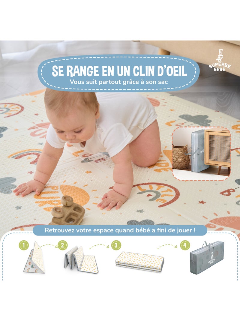 Tapis d'éveil pliable en mousse, réversible et imperméable - 180x120x1 -PURE BIG LOVE | SUPERBE BEBE Vert d'eau - Kiabi