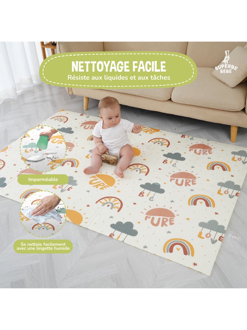 Tapis d'éveil pliable en mousse, réversible et imperméable - 180x120x1 -PURE BIG LOVE | SUPERBE BEBE Vert d'eau - Kiabi