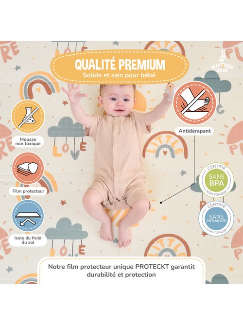 Tapis d'éveil pliable en mousse, réversible et imperméable - 180x120x1 -PURE BIG LOVE | SUPERBE BEBE - Kiabi Tapis d'éveil pliable en mousse, réversible et imperméable - 180x120x1 -PURE BIG LOVE | SUPERBE BEBE - Kiabi
