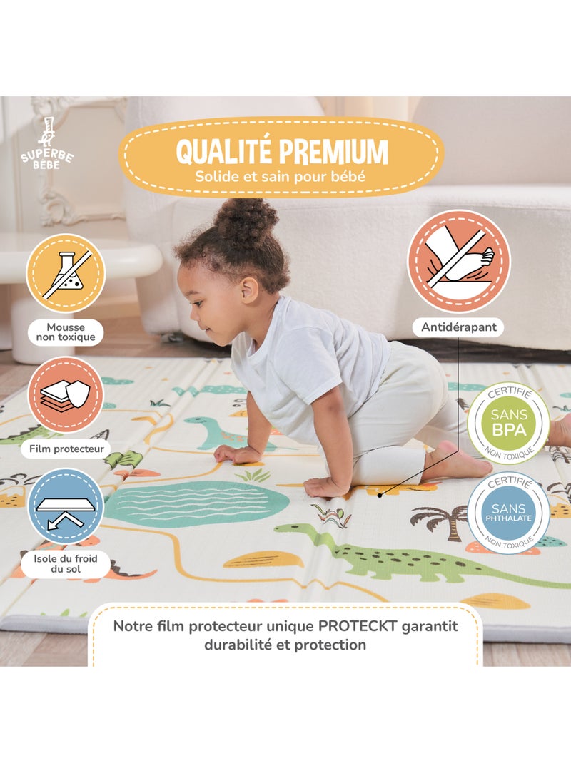 Tapis d'éveil pliable en mousse, réversible et imperméable - 180x150x1 - DINO | SUPERBE BEBE Blanc Orange Blanc - Kiabi
