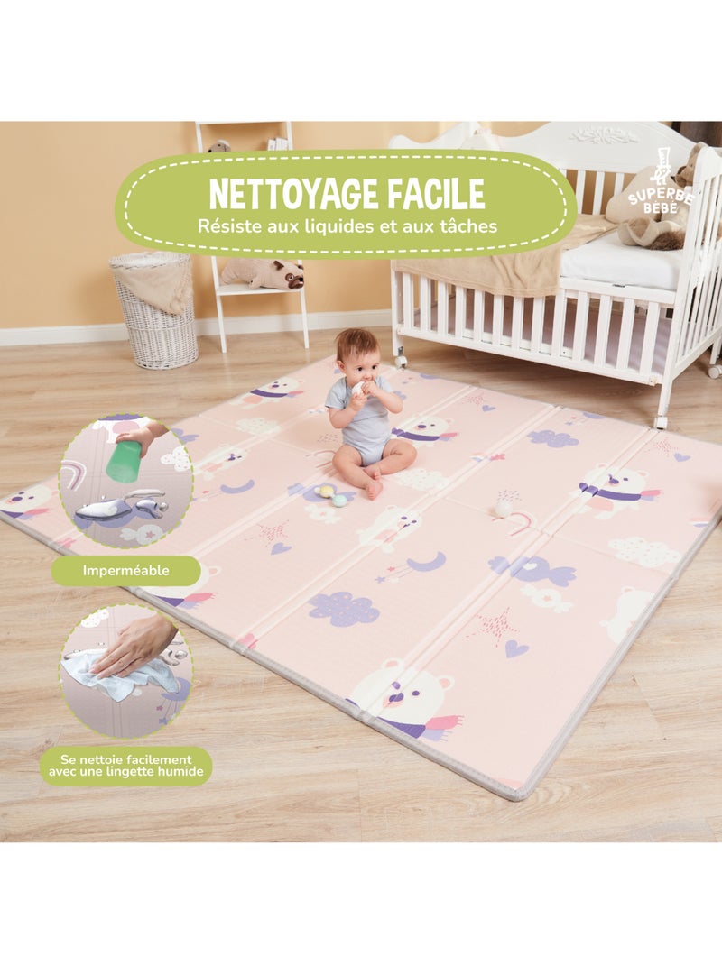 Tapis d'éveil pliable en mousse, réversible et imperméable - 180x150x1 - PINK PANDA | SUPERBE BEBE Blanc Rose - Kiabi