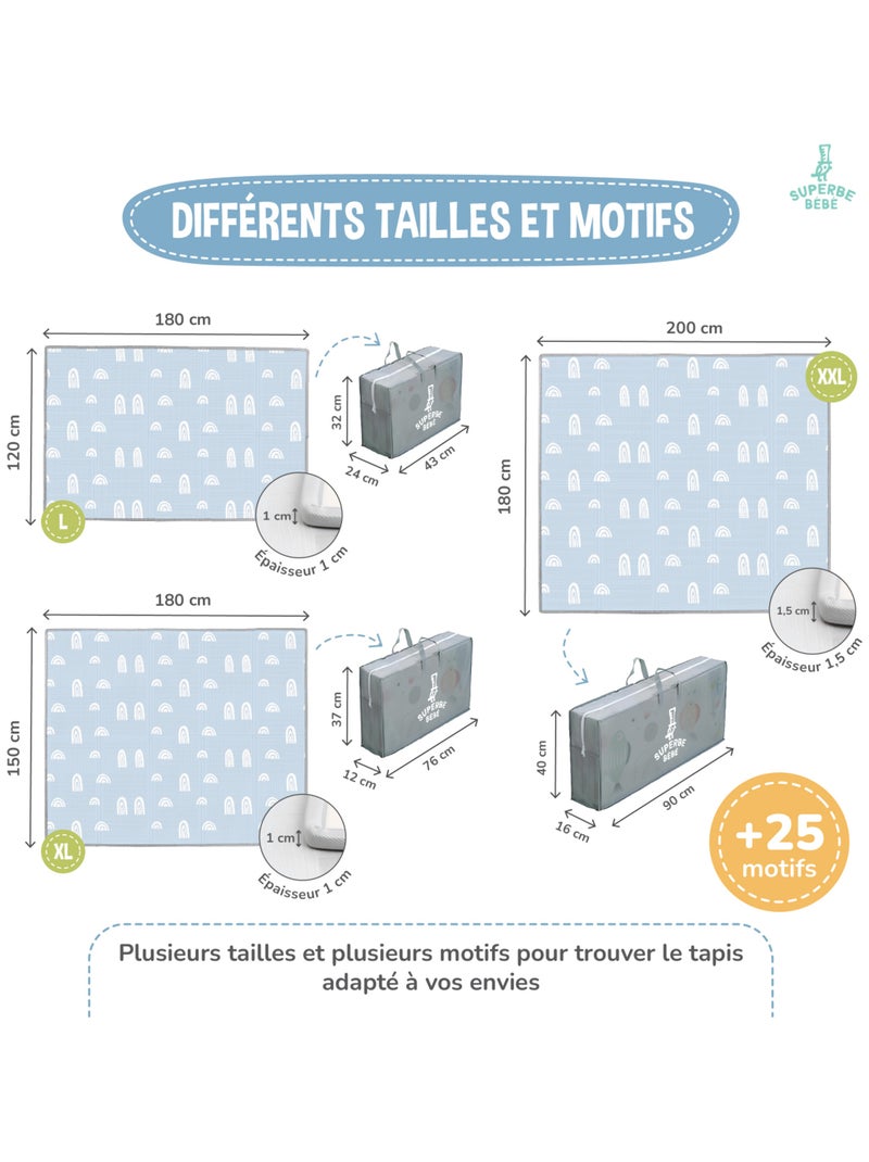 Tapis d'éveil pliable en mousse, réversible et imperméable - 180x150x1 - RAINBOW SKY | SUPERBE BEBE Bleu ciel - Kiabi