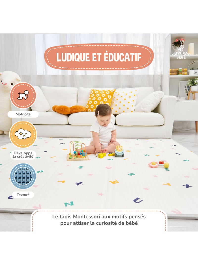 Tapis d'éveil pliable en mousse, réversible et imperméable - 180x150x1 - ROAD | SUPERBE BEBE Blanc Vert clair - Kiabi