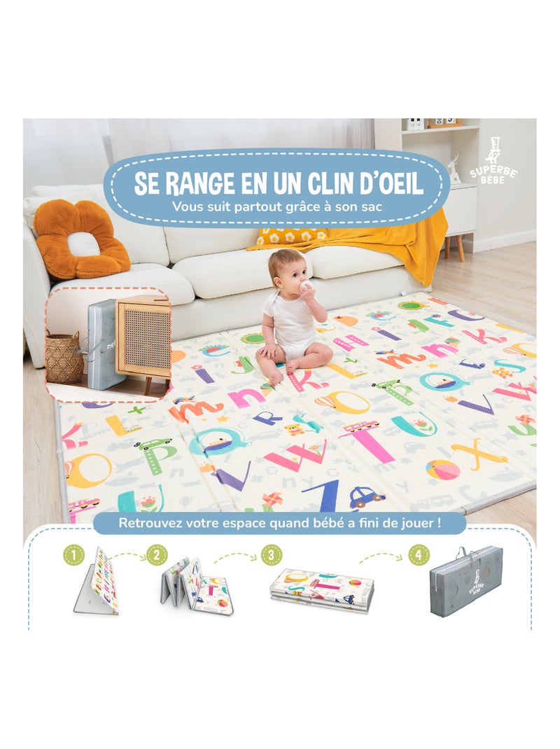 Tapis d'éveil pliable en mousse, réversible et imperméable - 180x150x1 - SAVANNAH | SUPERBE BEBE Blanc Rose Bleu - Kiabi