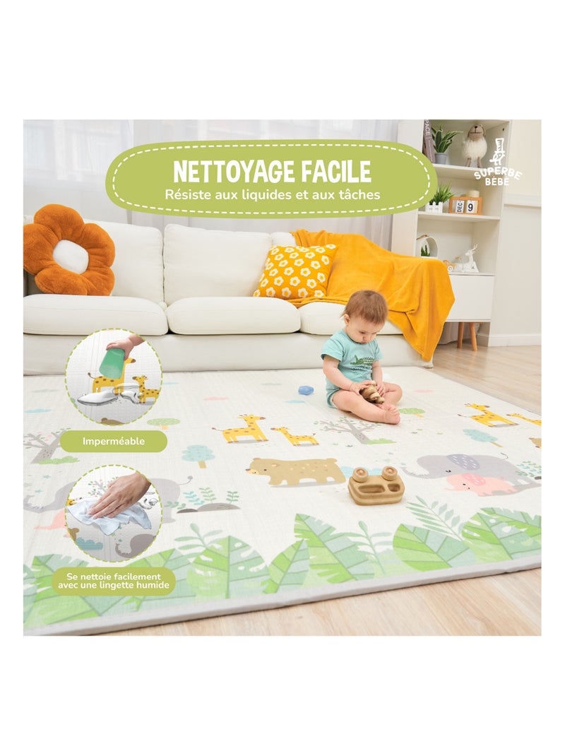 Tapis d'éveil pliable en mousse, réversible et imperméable - 180x150x1 - SAVANNAH | SUPERBE BEBE Blanc Rose Bleu - Kiabi