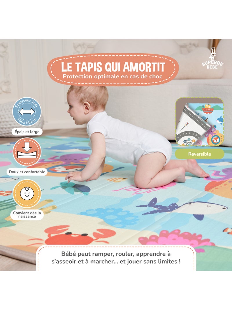 Tapis d'éveil pliable en mousse, réversible et imperméable - 180x150x1 - SEA | SUPERBE BEBE Bleu outremer - Kiabi