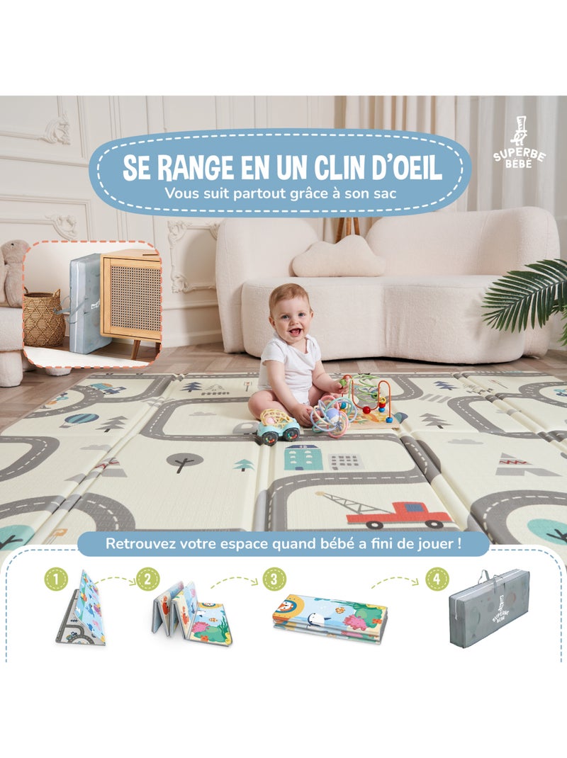 Tapis d'éveil pliable en mousse, réversible et imperméable - 180x150x1 - SEA | SUPERBE BEBE Bleu outremer - Kiabi