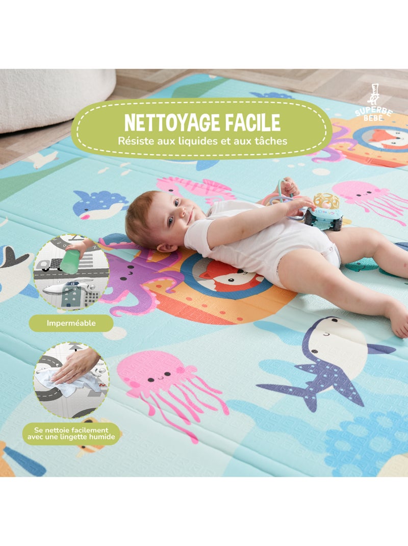 Tapis d'éveil pliable en mousse, réversible et imperméable - 180x150x1 - SEA | SUPERBE BEBE Bleu outremer - Kiabi