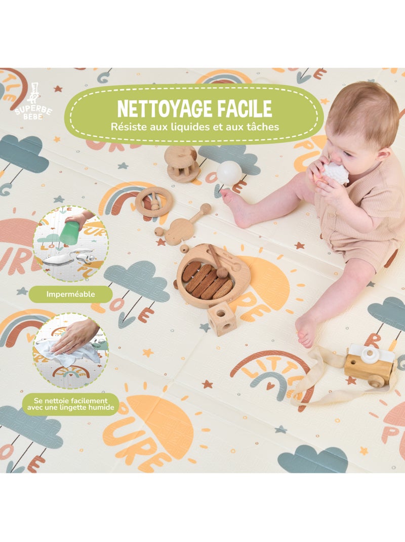 Tapis d'éveil pliable en mousse, réversible et imperméable - 180x150x1 -PURE BIG LOVE | SUPERBE BEBE Vert d'eau - Kiabi