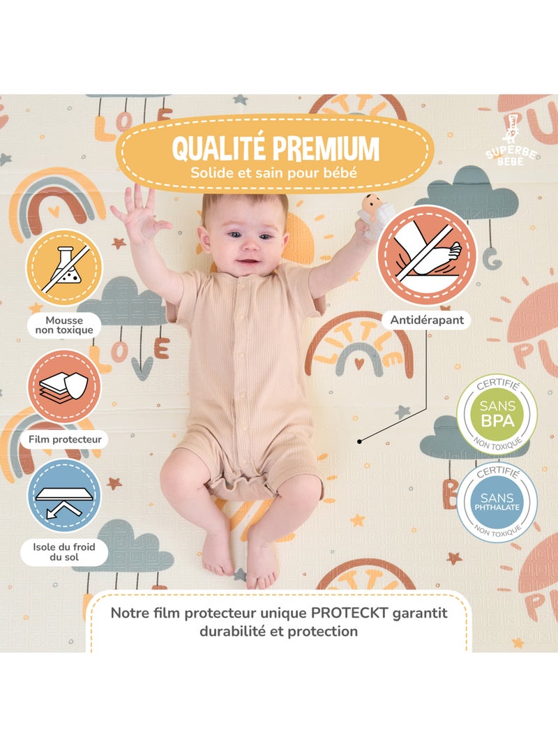 Tapis d'éveil pliable en mousse, réversible et imperméable - 180x150x1 -PURE BIG LOVE | SUPERBE BEBE Vert d'eau - Kiabi