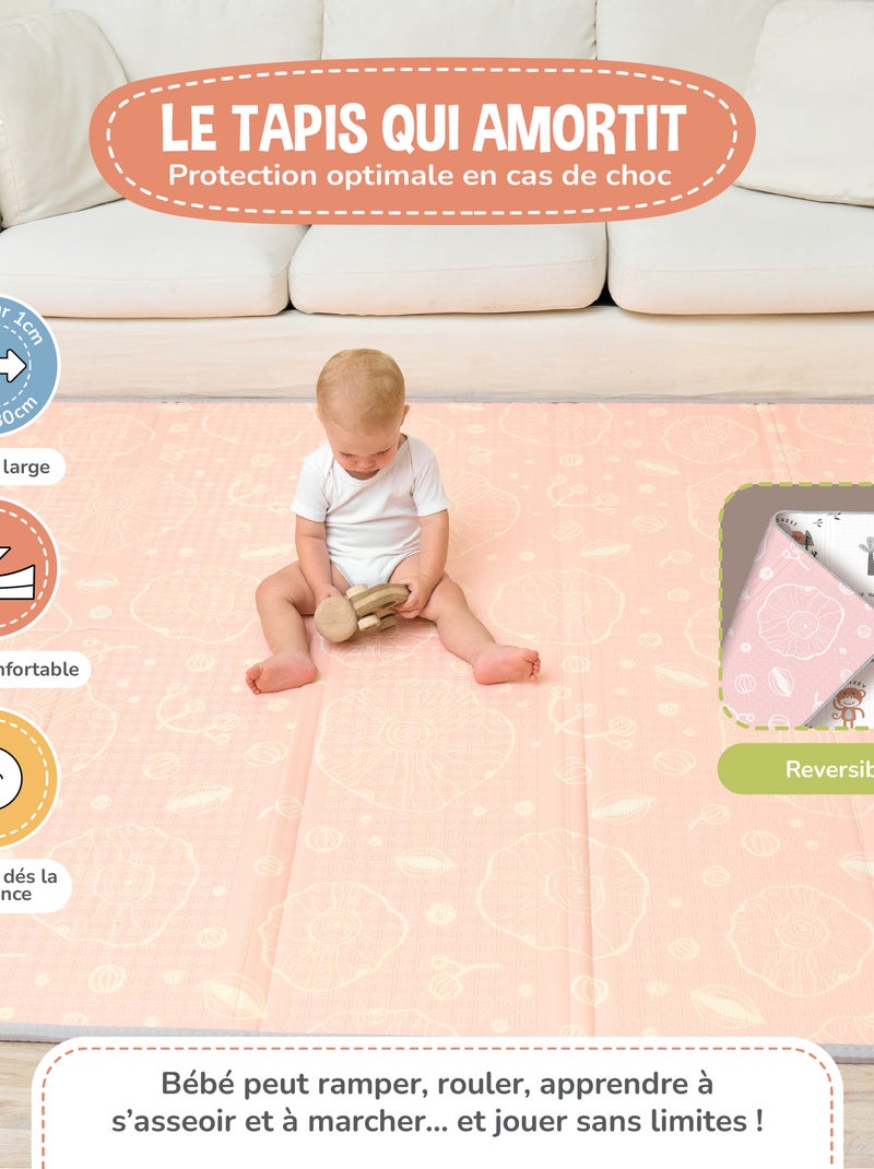 Tapis d'éveil pliable en mousse, réversible et imperméable - 200x180x1,5 - BOAT | SUPERBE BEBE Blanc Vert clair Bleu - Kiabi