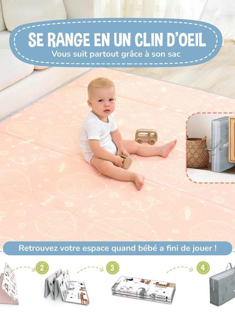 Tapis d'éveil pliable en mousse, réversible et imperméable - 200x180x1,5 - BOAT | SUPERBE BEBE Blanc Vert clair Bleu - Kiabi