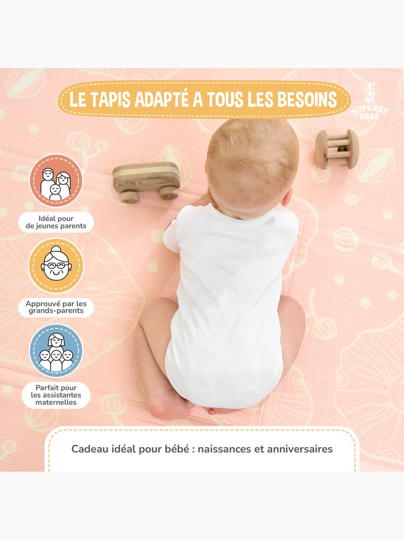 Tapis d'éveil pliable en mousse, réversible et imperméable - 200x180x1,5 - BOAT | SUPERBE BEBE Blanc Vert clair Bleu - Kiabi
