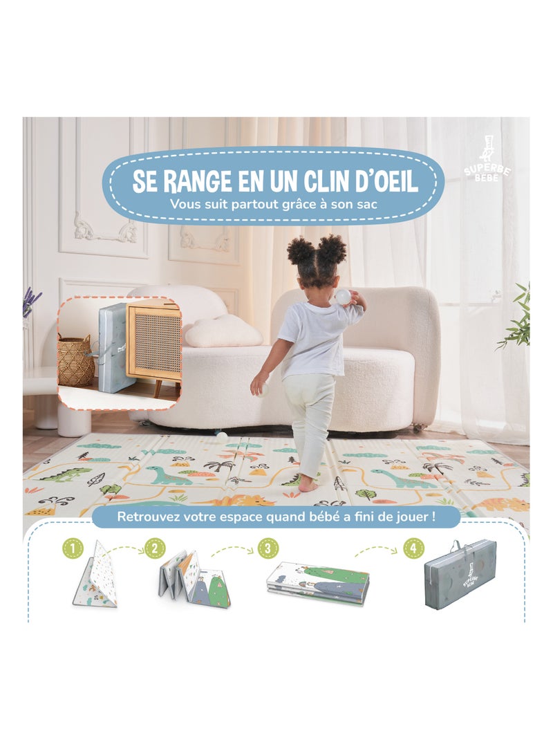 Tapis d'éveil pliable en mousse, réversible et imperméable - 200x180x1,5 - DINO | SUPERBE BEBE Blanc Orange Blanc - Kiabi
