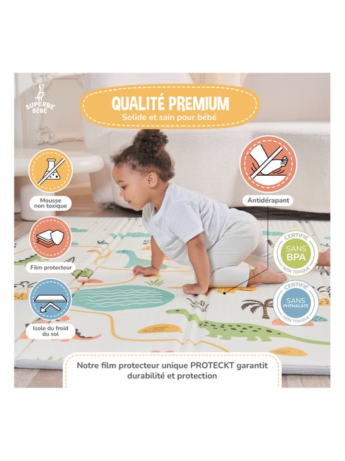 Tapis d'éveil pliable en mousse, réversible et imperméable - 200x180x1,5 - DINO | SUPERBE BEBE - Kiabi