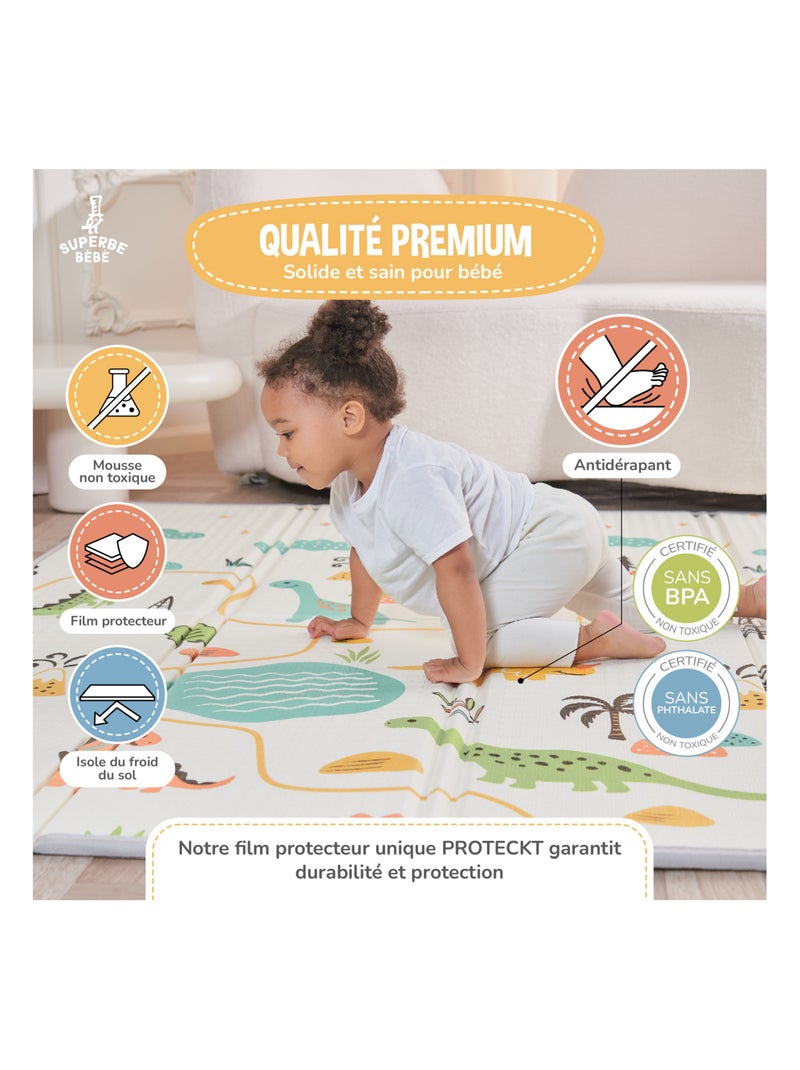 Tapis d'éveil pliable en mousse, réversible et imperméable - 200x180x1,5 - DINO | SUPERBE BEBE Blanc Orange Blanc - Kiabi