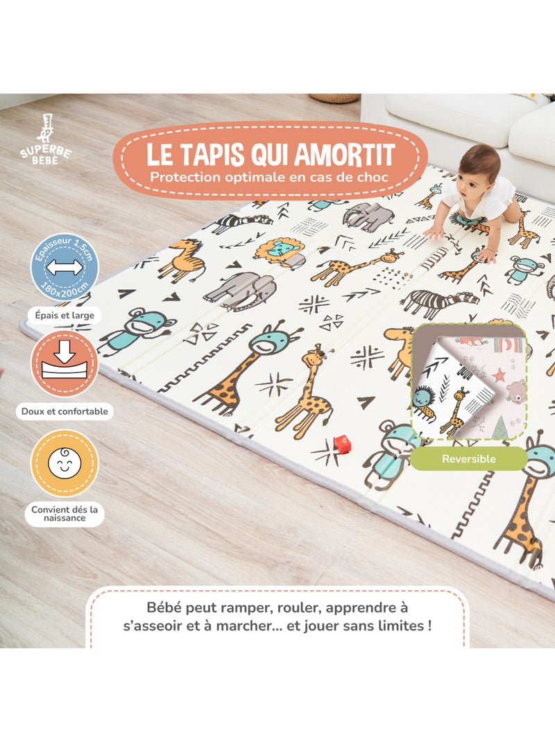 Tapis d'éveil pliable en mousse, réversible et imperméable - 200x180x1,5 - FOX | SUPERBE BEBE Blanc Orange - Kiabi