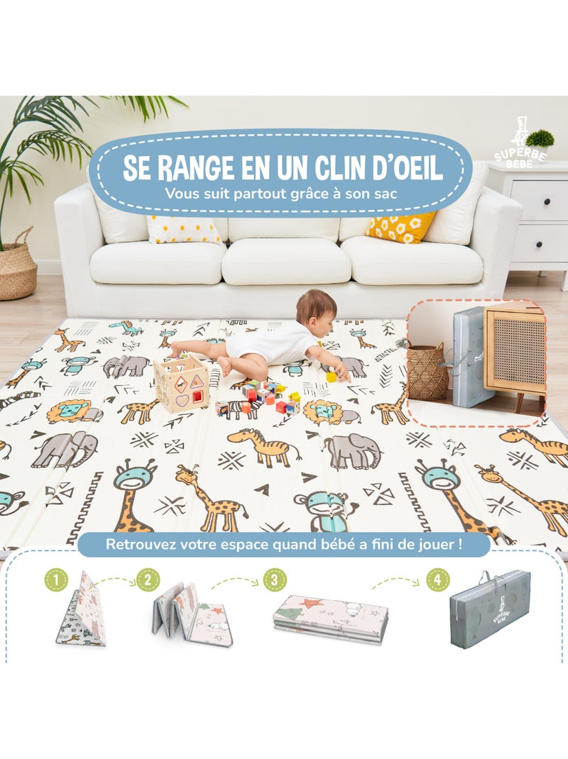 Tapis d'éveil pliable en mousse, réversible et imperméable - 200x180x1,5 - FOX | SUPERBE BEBE Blanc Orange - Kiabi