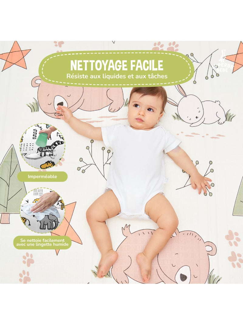 Tapis d'éveil pliable en mousse, réversible et imperméable - 200x180x1,5 - FOX | SUPERBE BEBE Blanc Orange - Kiabi